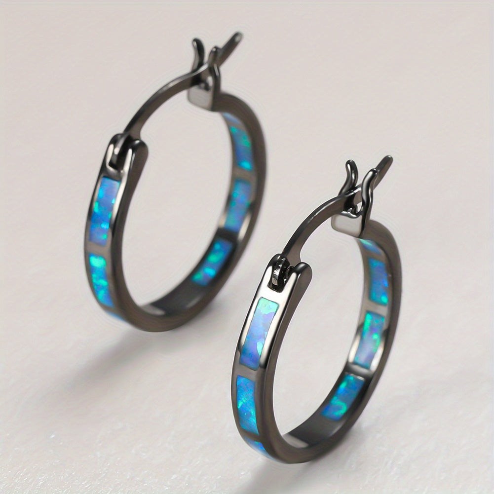 Vintage Boho Opal Hoop Earrings