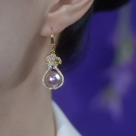 French Gourd Pearl Hoop Earrings