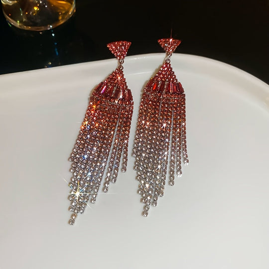 Glittering Rhinestone Tassel Earrings