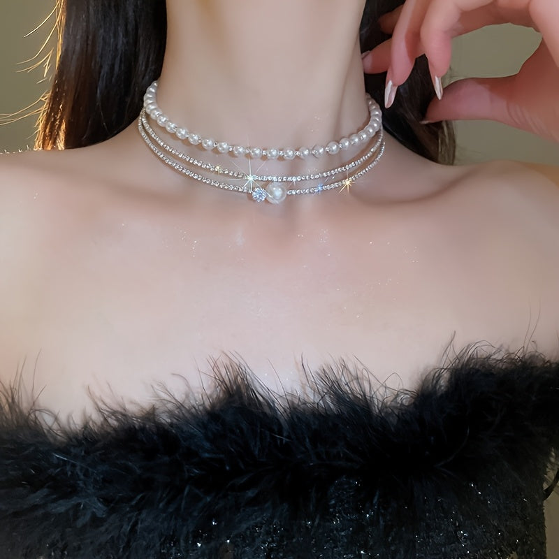 Multi-Layer Pearl Crystal Choker