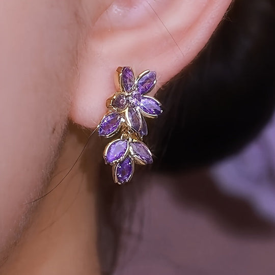 Elegant Golden Flower Rhinestone Earrings