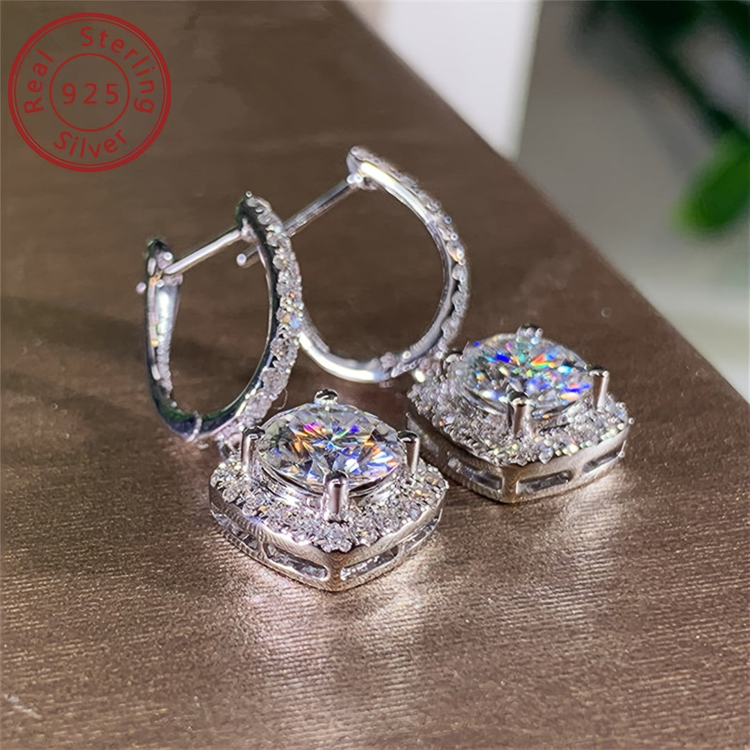 925 Pure Silvery Round Moissanite Earrings