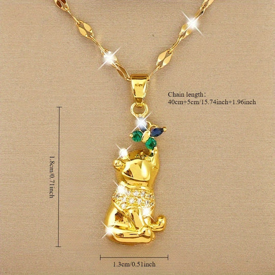Butterfly Bear Gemstone Pendant Necklace