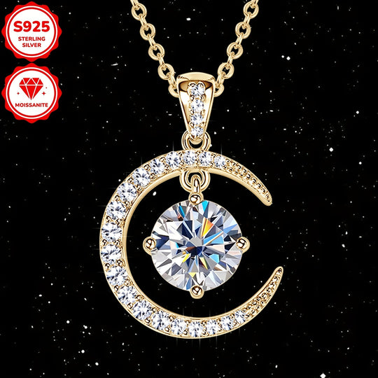 Round Moissanite Moon Sun Pendant Necklace