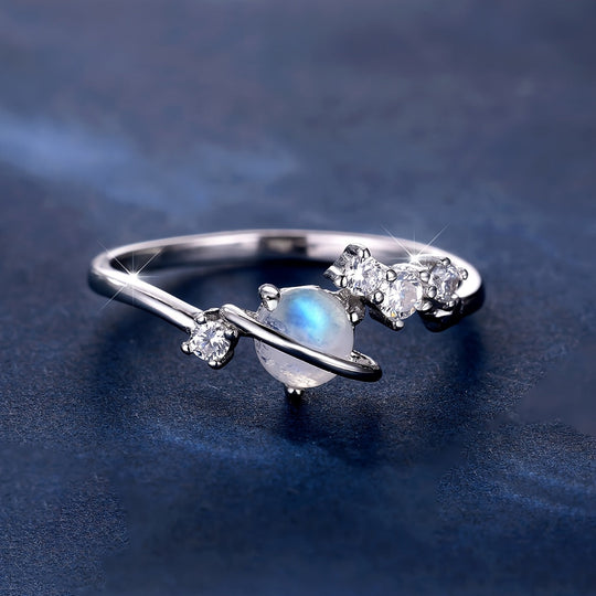 S925 Pure Silvery Moonstone Zirconia Ring