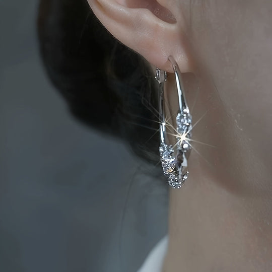 Sparkling Rhinestones Pleated Hoop Earrings