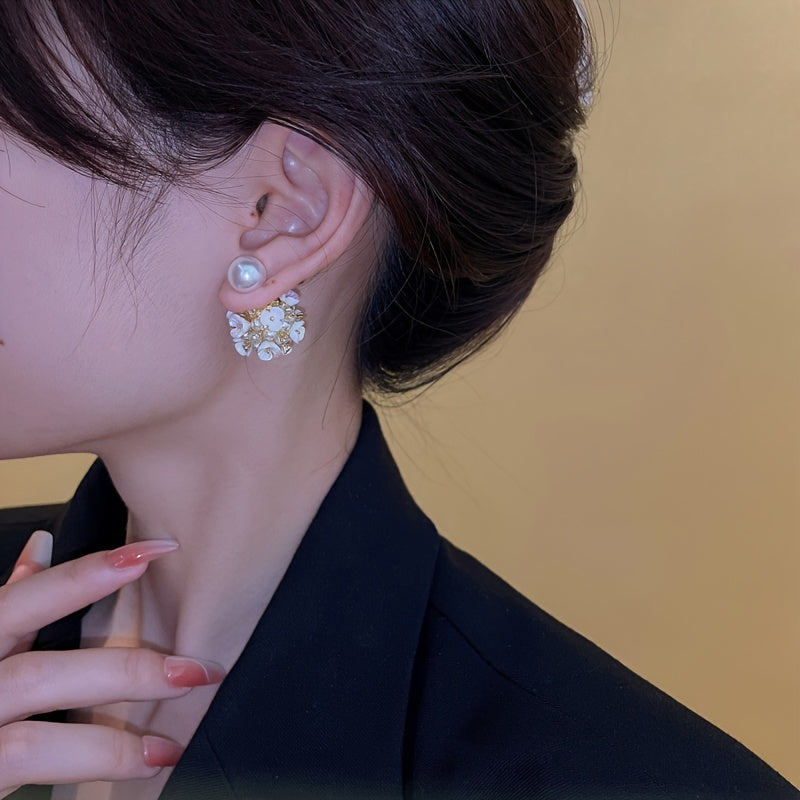 Flower Faux Pearl Ball Earrings