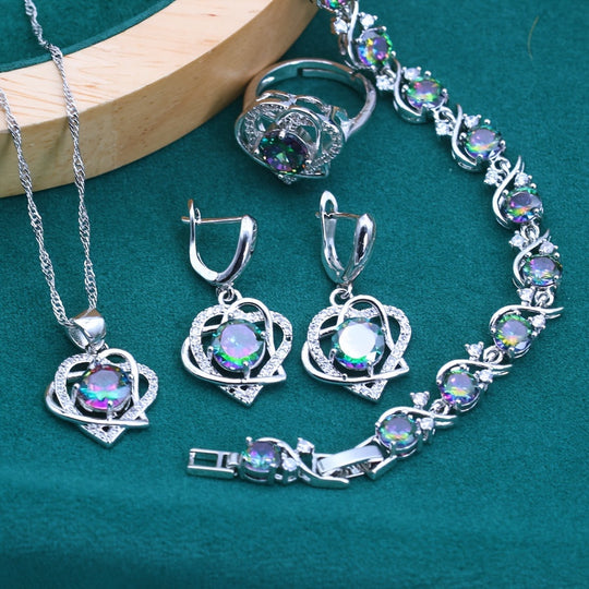 Heart-Shaped Synthetic Zirconia Jewelry Set
