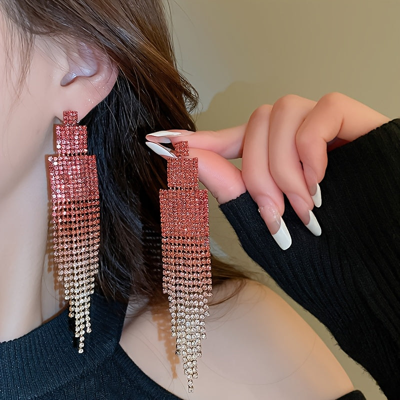 Glittering Rhinestone Tassel Earrings