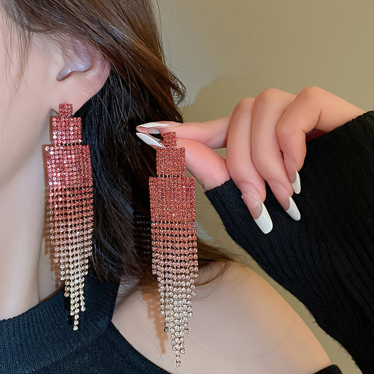 Glittering Rhinestone Tassel Earrings