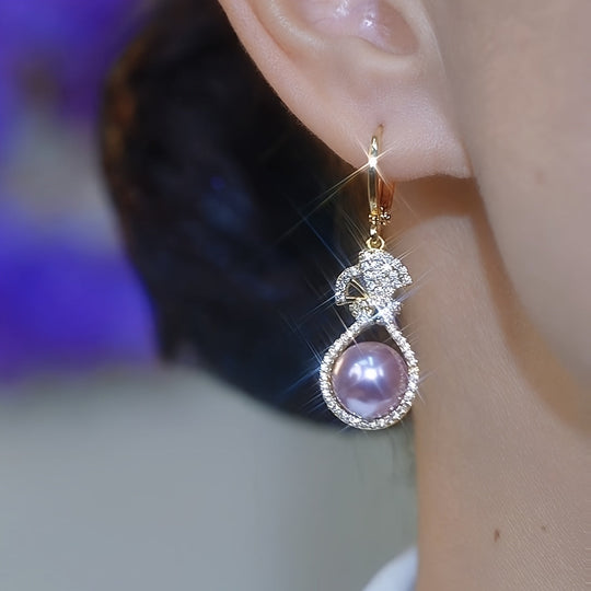French Gourd Pearl Hoop Earrings