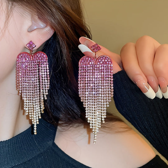 Glittering Rhinestone Tassel Earrings