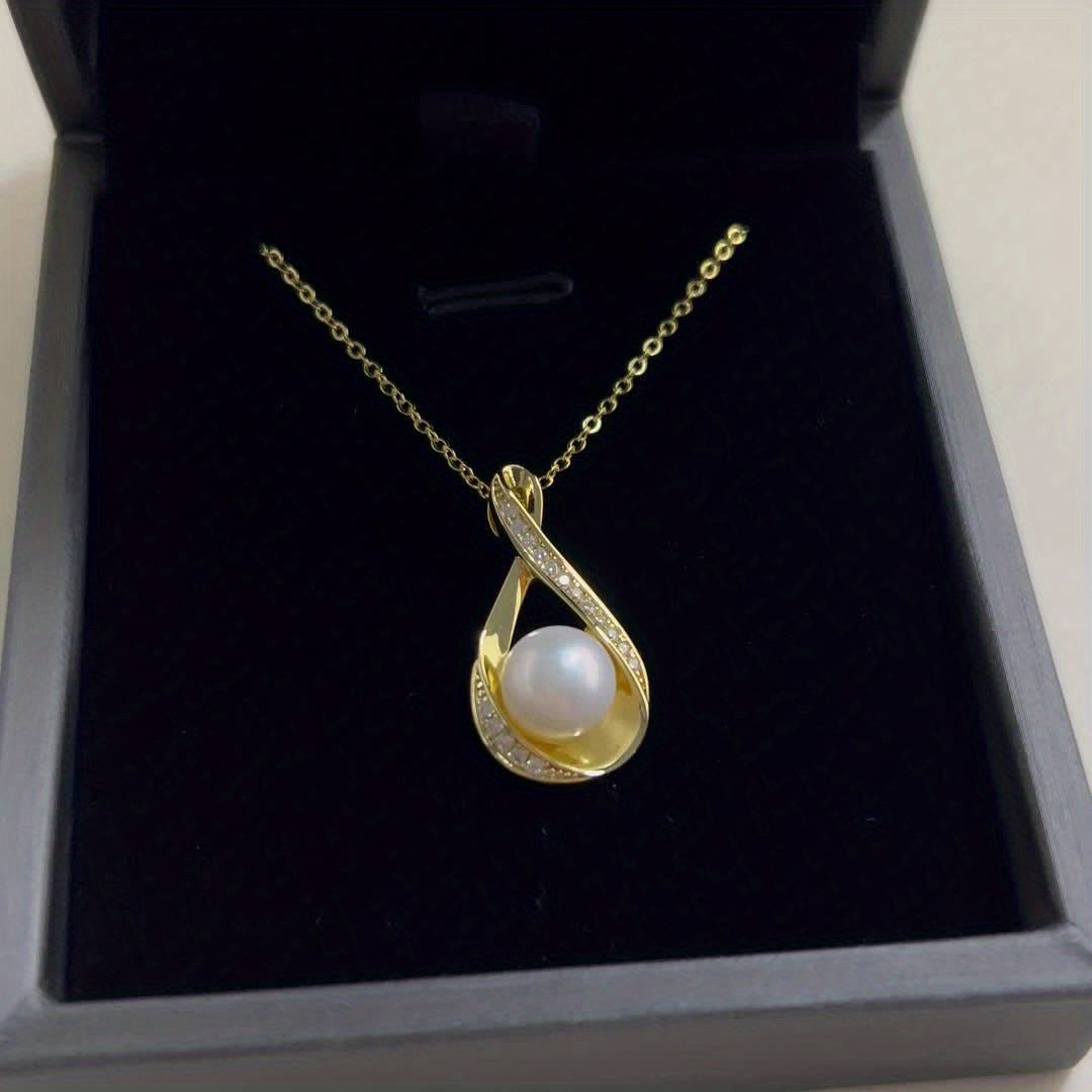 Freshwater White and Moissanite Infinity Pendant Necklace