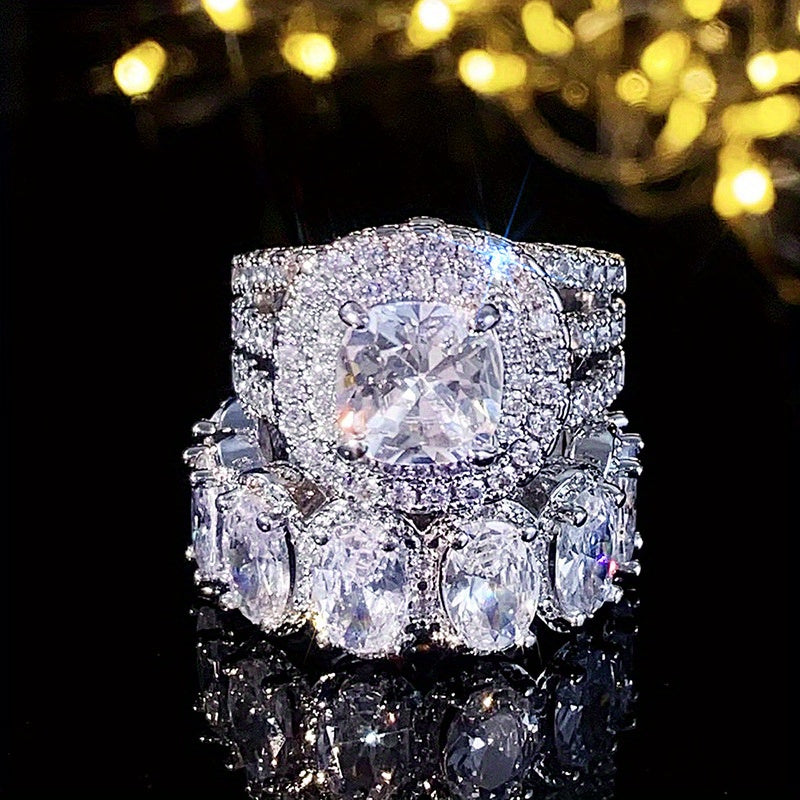 2pcs Luxury Zirconia Wedding Band Set
