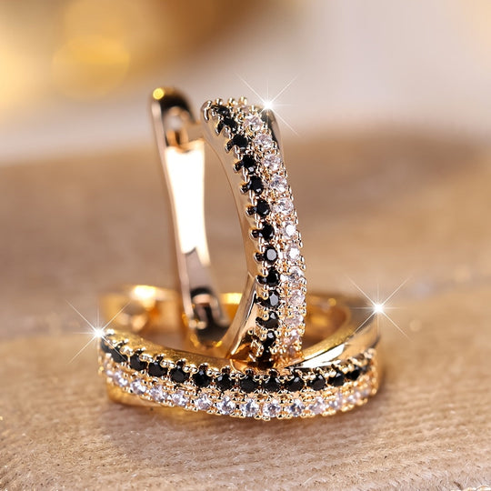 Elegant Black & White Zirconia Hoop Earrings