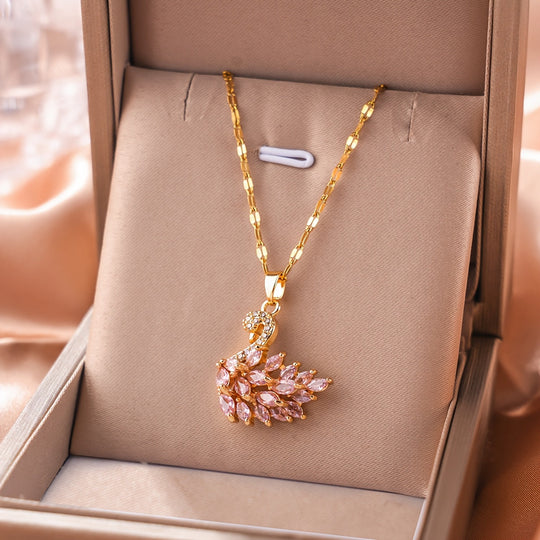 Elegant Swan Zirconia Pendant Necklace