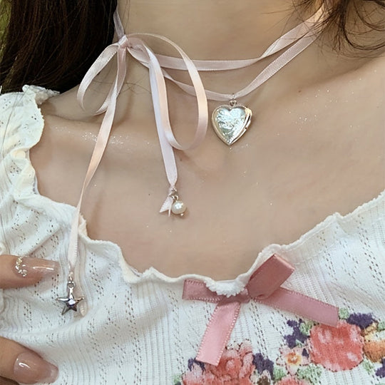 Pink Ribbon Bowknot Necklace