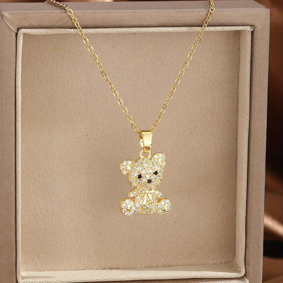 Cute Bear Zirconia Pendant Necklace