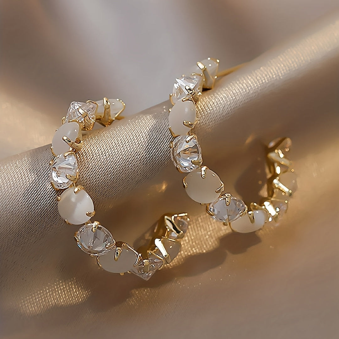 Shiny Rhinestone Decor Hoop Earrings