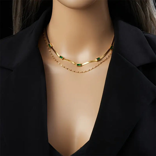 Sorella Gem Double-Layer Retro Necklace