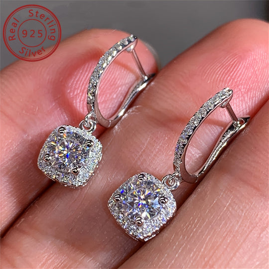 925 Pure Silvery Round Moissanite Earrings