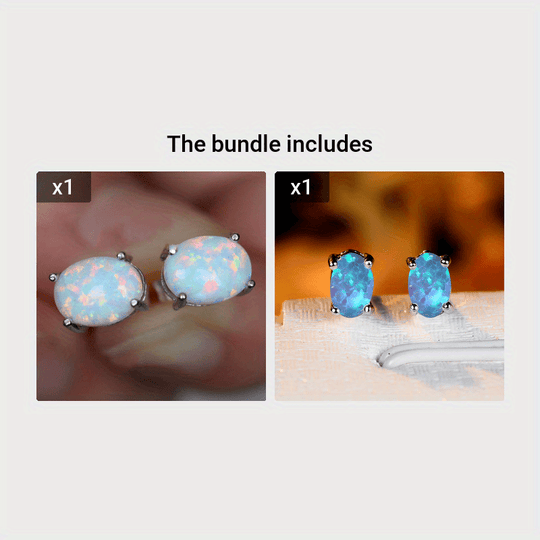 Trendy Oval Opal Stud Earrings