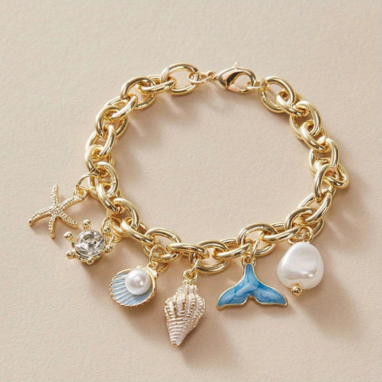 Elegant Ocean-Inspired Golden-Tone Charm Bracelet