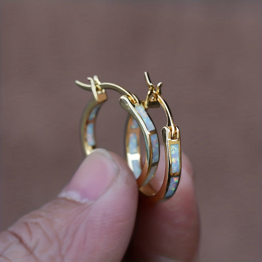 Vintage Boho Opal Hoop Earrings
