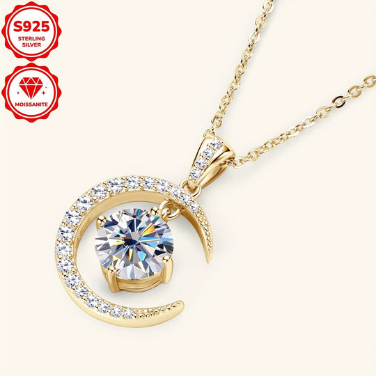 Round Moissanite Moon Sun Pendant Necklace