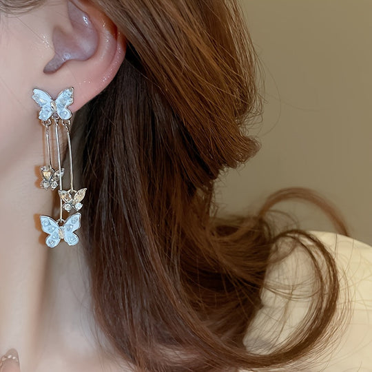 Rhinestone Butterfly Drop Earrings