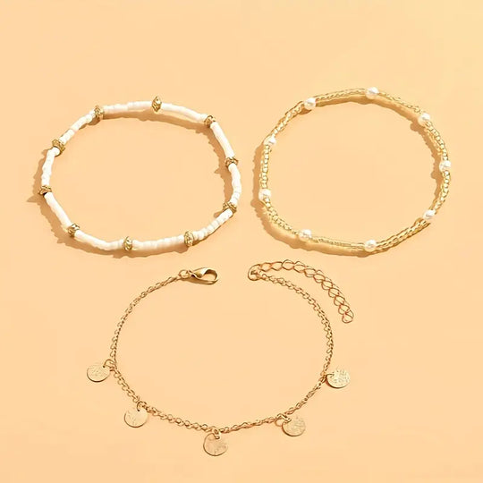 Coastal Charm 3-Piece Layered Anklet Set