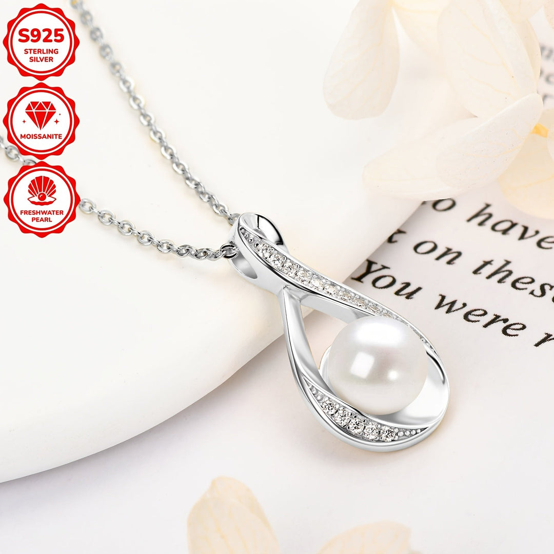 Freshwater White and Moissanite Infinity Pendant Necklace
