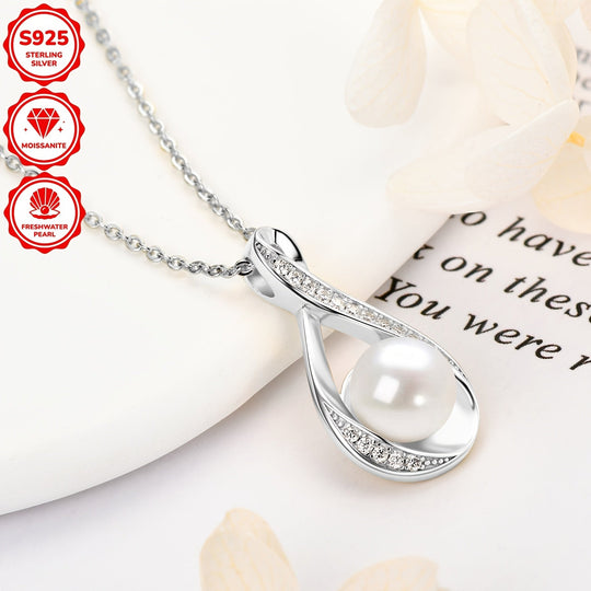 Freshwater White and Moissanite Infinity Pendant Necklace