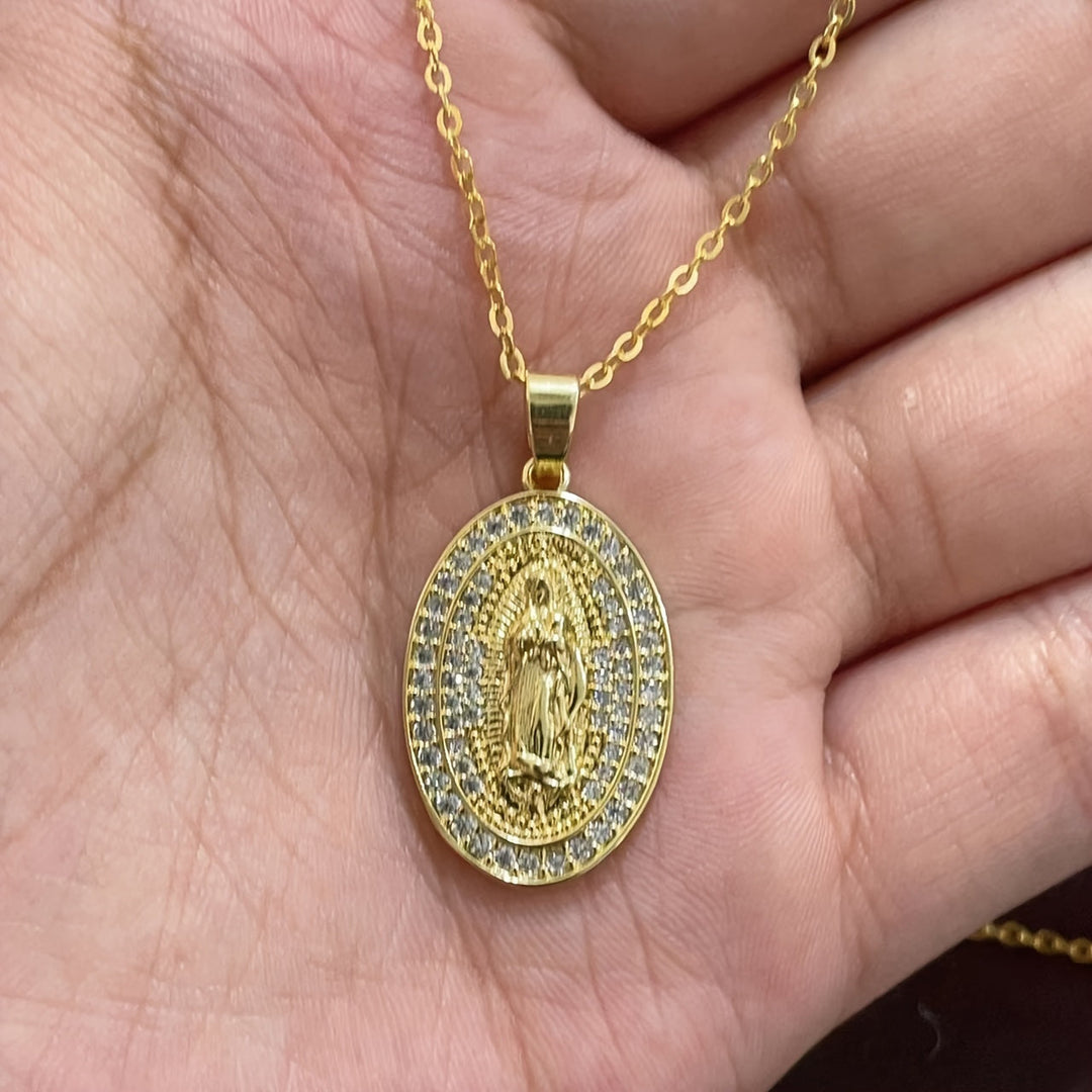 Oval Religious Zirconia Pendant Necklace