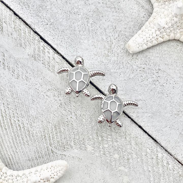 Sea Turtle in Opal and Silver Earrings