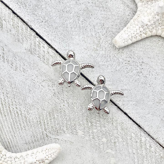Sea Turtle in Opal and Silver Earrings