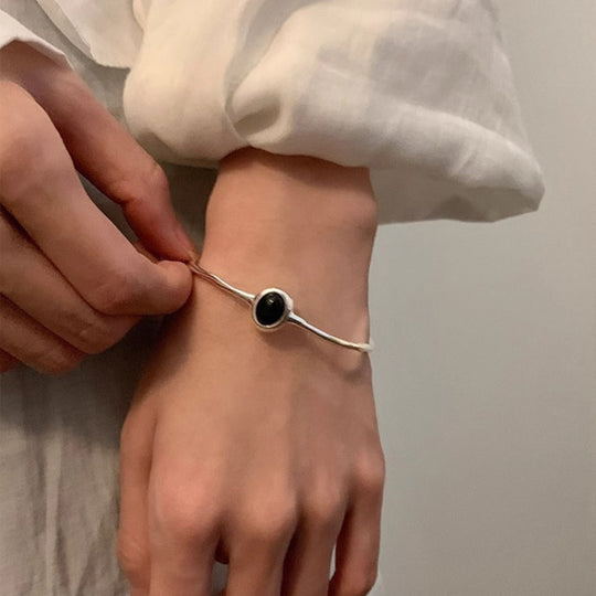 Black Stone Silvered Bracelet